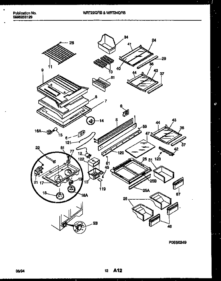 SHELVES AND SUPPORTS Diagram and Parts List for WRT22QRBW0  Frigidaire Refrigerator