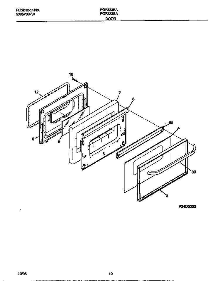 DOOR Diagram and Parts List for FGF333BAWF  Frigidaire Range