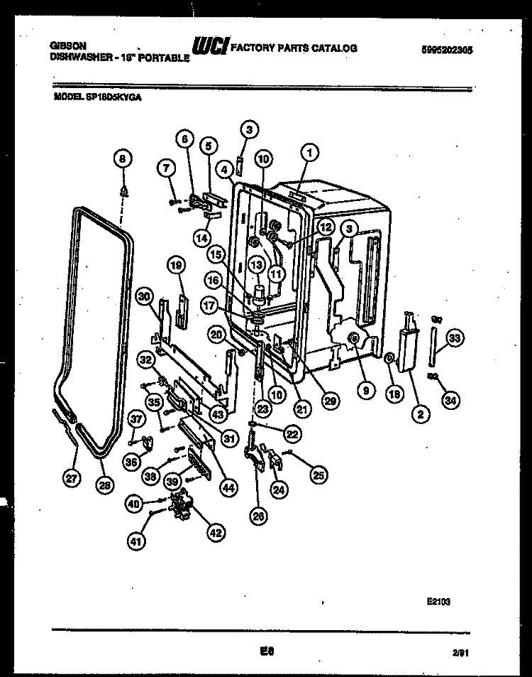 TUB AND FRAME PARTS Diagram and Parts List for SP18D5KYGA  Gibson Dishwasher