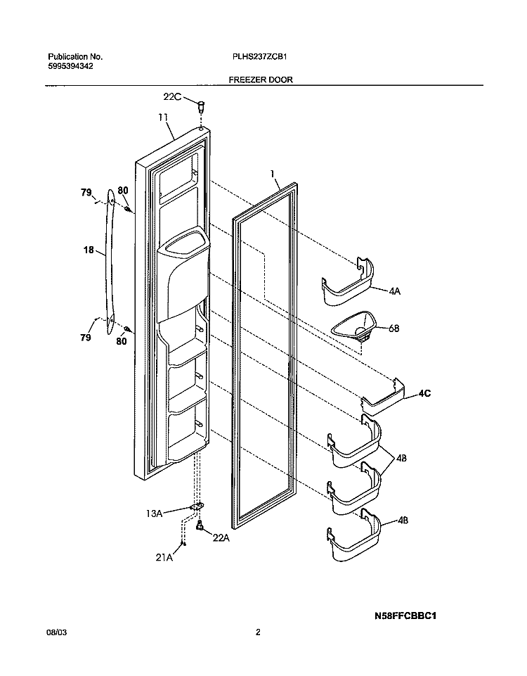 FREEZER DOOR Diagram and Parts List for PLHS237ZCB1  Frigidaire Refrigerator