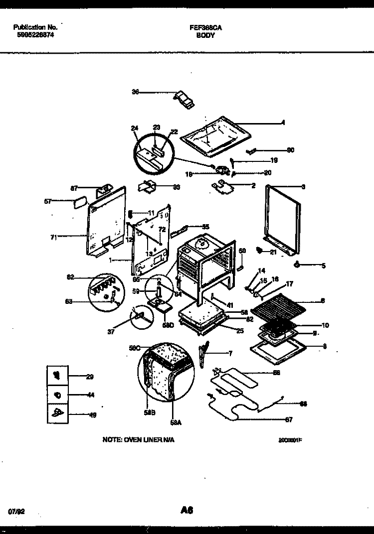 BODY PARTS Diagram and Parts List for FEF368CASA  Frigidaire Range
