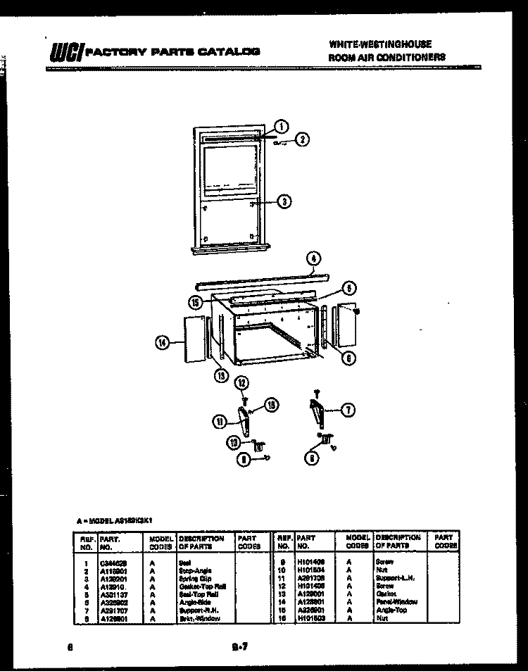 CABINET AND INSTALLATION PARTS Diagram and Parts List for AS147M1A7  Frigidaire Air Conditioner