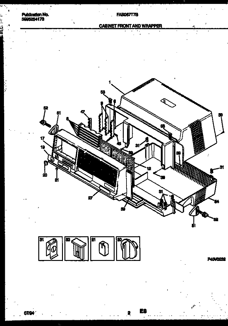 CABINET FRONT AND WRAPPER PARTS Diagram and Parts List for FAB067T7B1  Frigidaire Air Conditioner