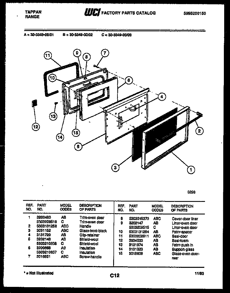 DOOR PARTS Diagram and Parts List for 30-3349-23-01  Tappan Range