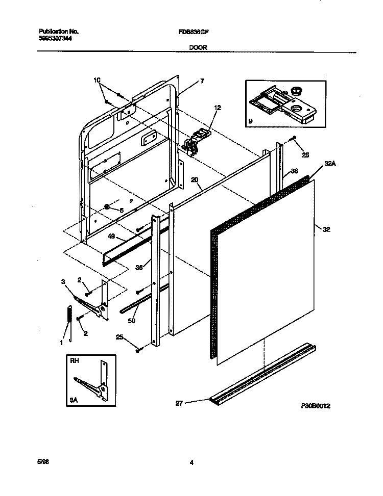 DOOR Diagram and Parts List for FDB636GFR5  Frigidaire Dishwasher