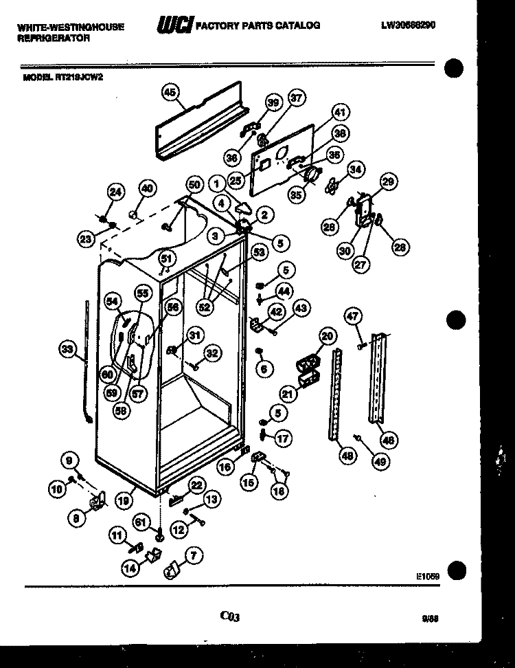 CABINET PARTS Diagram and Parts List for RT218JCH2  Frigidaire Refrigerator