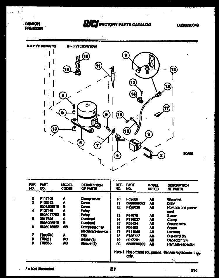 COMPRESSOR AND ELECTRICAL PARTS Diagram and Parts List for FV10M2WSFG  Gibson Freezer