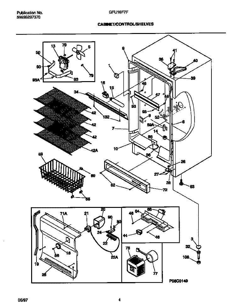CABINET / CONTROL / SHELVES Diagram and Parts List for GFU16F7FW0  Gibson Freezer