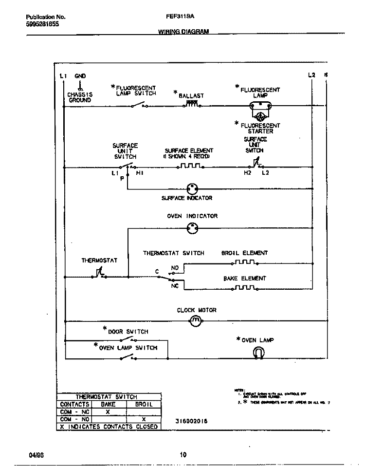 WIRING DIAGRAM Diagram and Parts List for FEF311SADE  Frigidaire Range