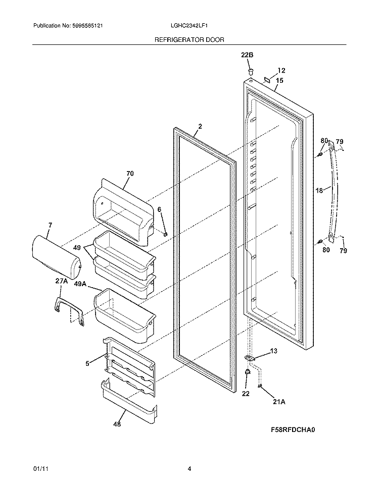 REFRIGERATOR DOOR Diagram and Parts List for LGHC2342LF1  Frigidaire Refrigerator