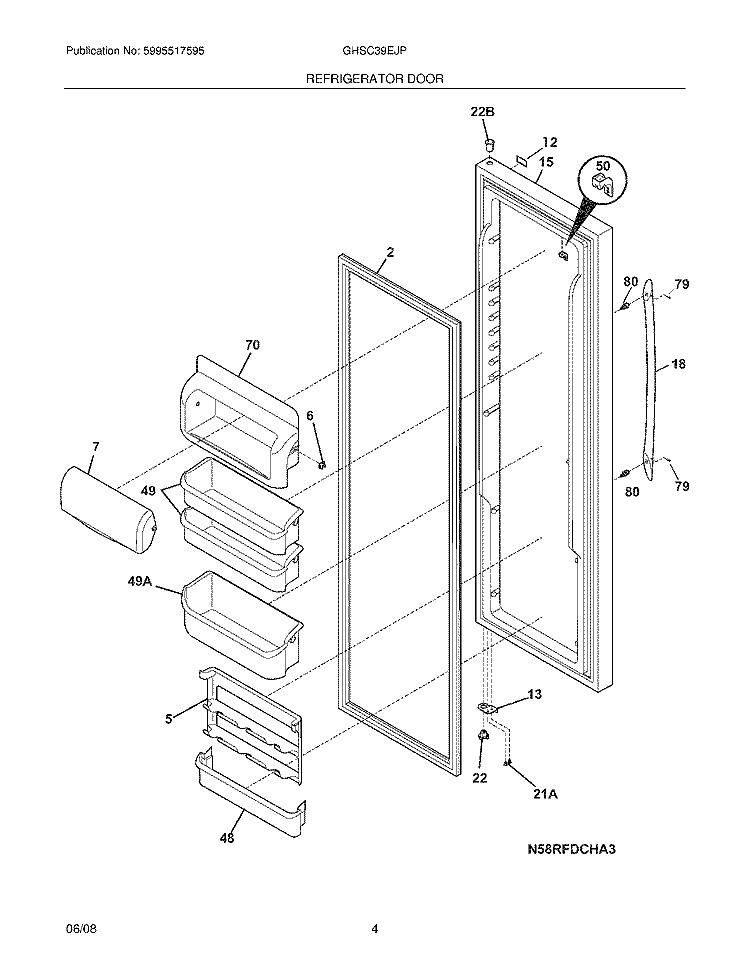 REFRIGERATOR DOOR Diagram and Parts List for GHSC39EJPW1  Frigidaire Refrigerator