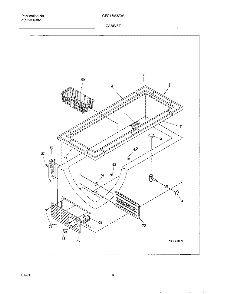 CABINET Diagram and Parts List for GFC15M3AW0  Gibson Freezer