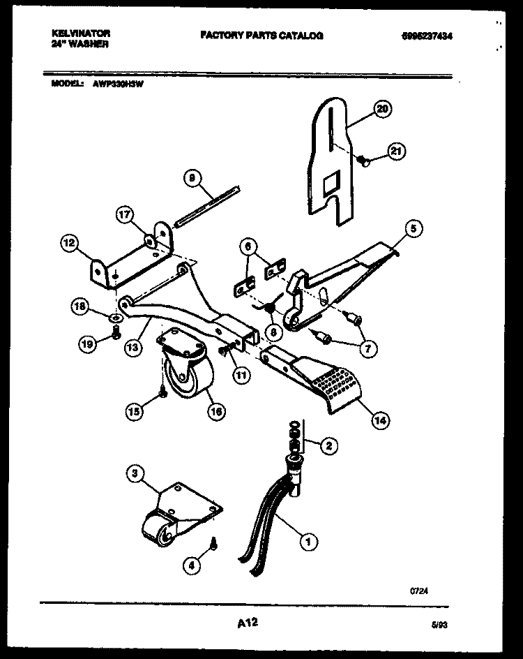 PORTABLE WASHER COMPONENTS Diagram and Parts List for AWP330H3D  Kelvinator Washer