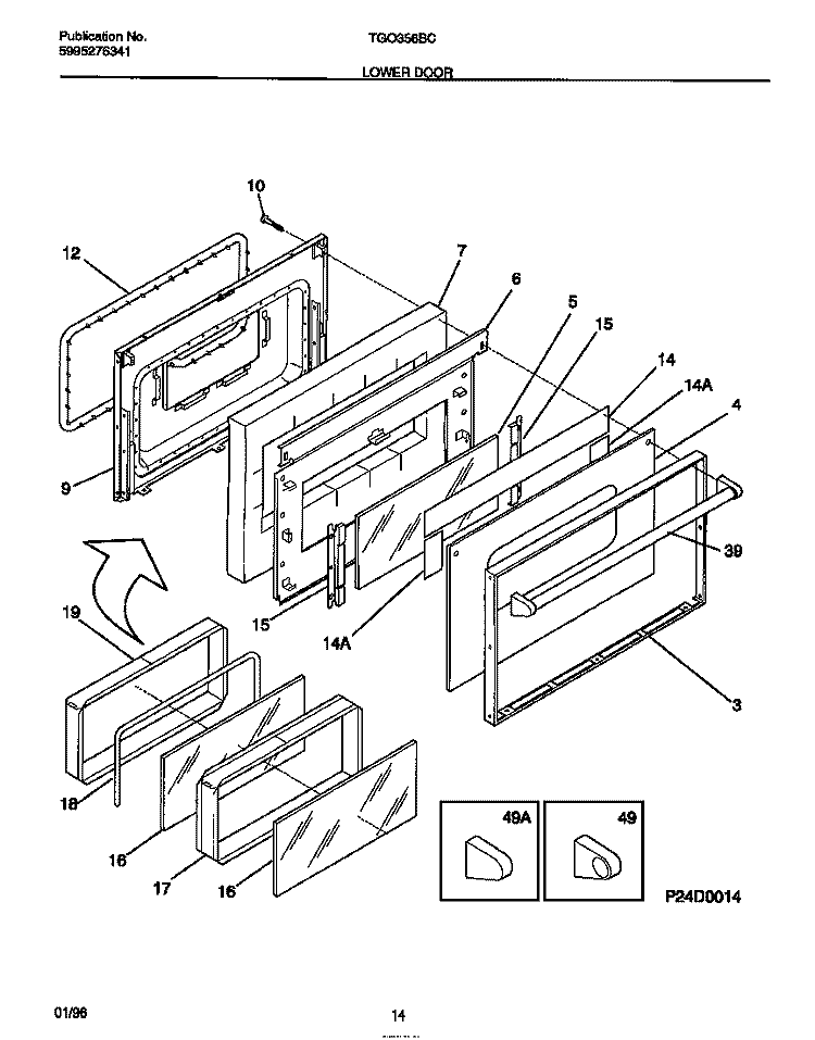 LOWER DOOR Diagram and Parts List for TGO356BCWA  Tappan Range