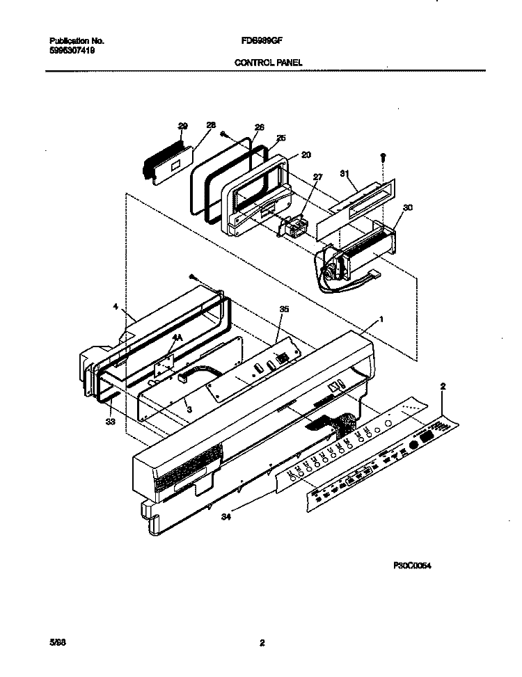 CONTROL PANEL Diagram and Parts List for FDB989GFW2  Frigidaire Dishwasher