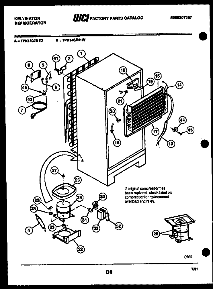 SYSTEM AND AUTOMATIC DEFROST PARTS Diagram and Parts List for TPK140JN1W  Kelvinator Refrigerator