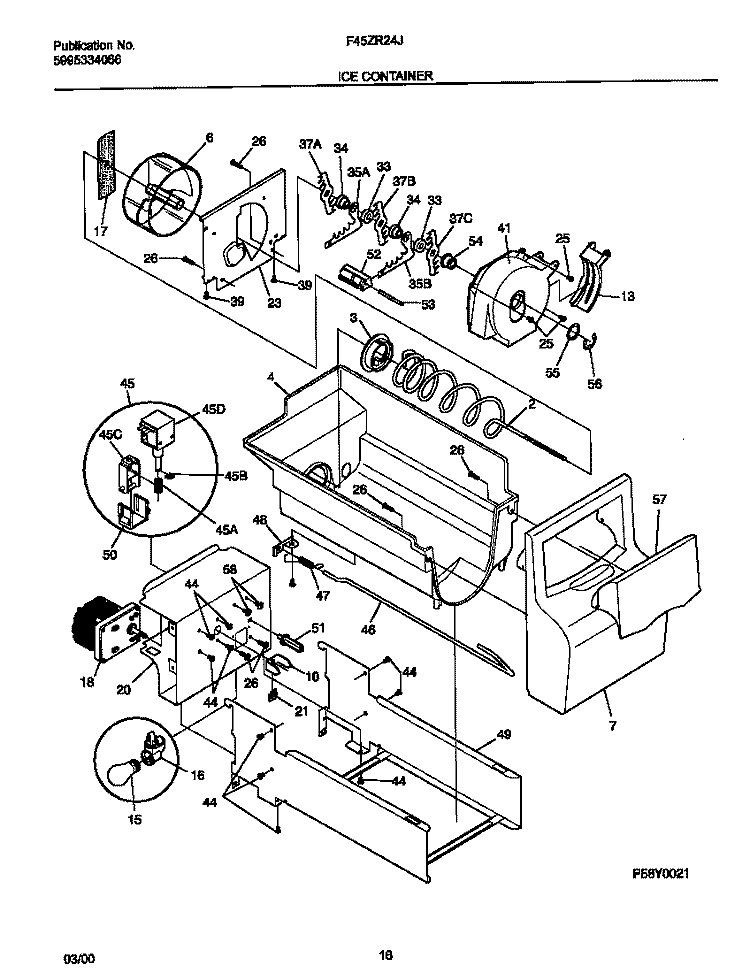 ICE CONTAINER Diagram and Parts List for F45ZR24JW0  Frigidaire Refrigerator