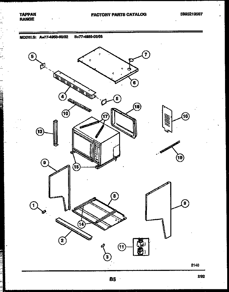 UPPER BODY PARTS Diagram and Parts List for 77-4950-00-03  Tappan Range
