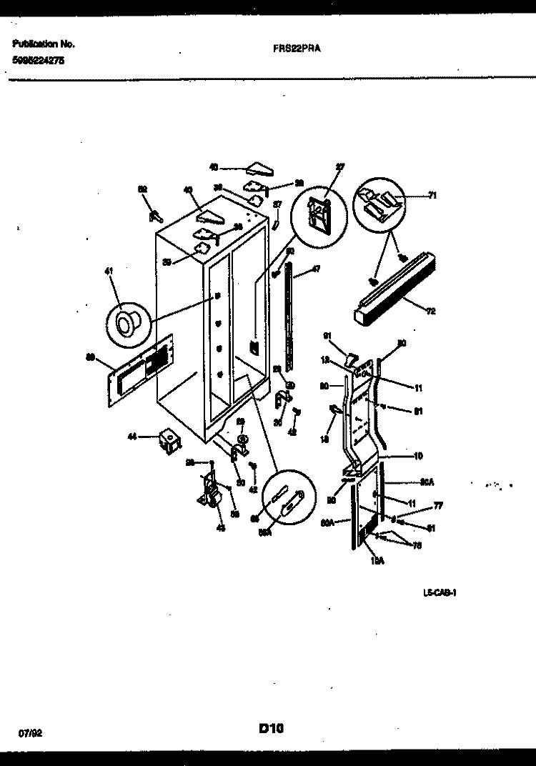CABINET PARTS Diagram and Parts List for FRS22PRAD0  Frigidaire Refrigerator