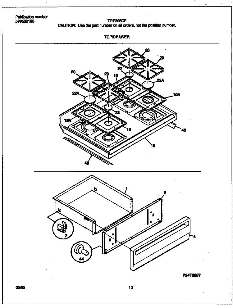 TOP / DRAWER Diagram and Parts List for TGF366CFSD  Frigidaire Range