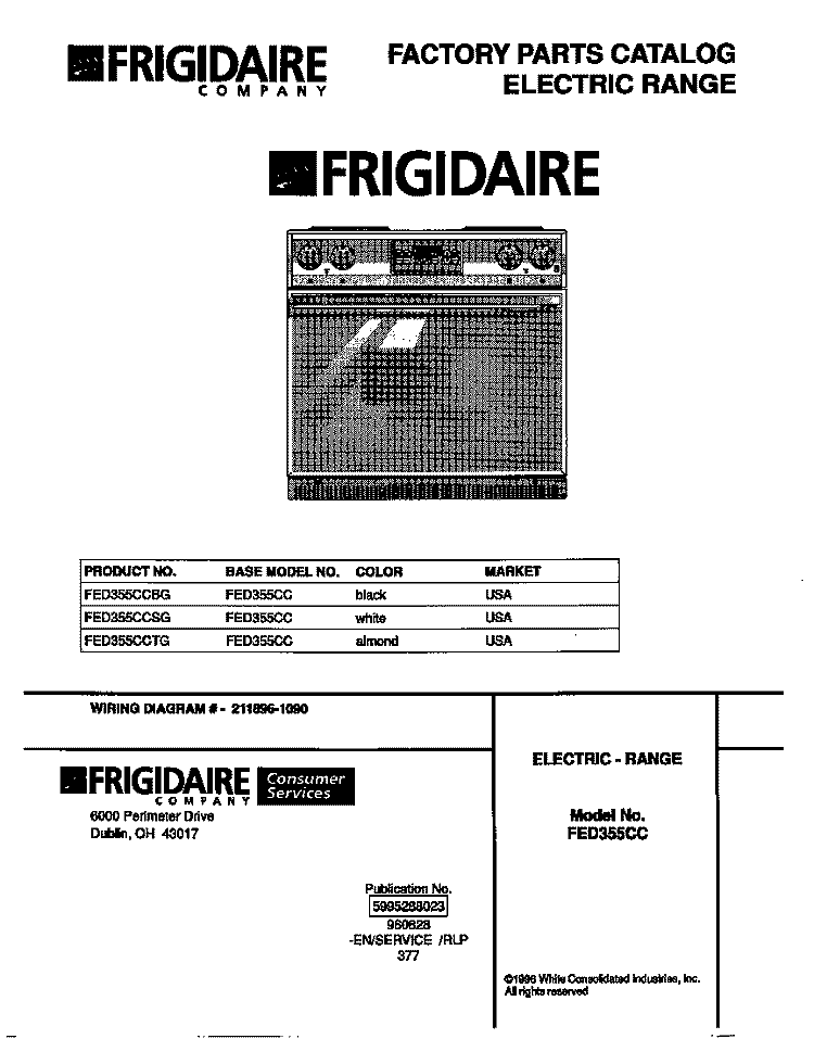 COVER Diagram and Parts List for FED355CCTG  Frigidaire Range