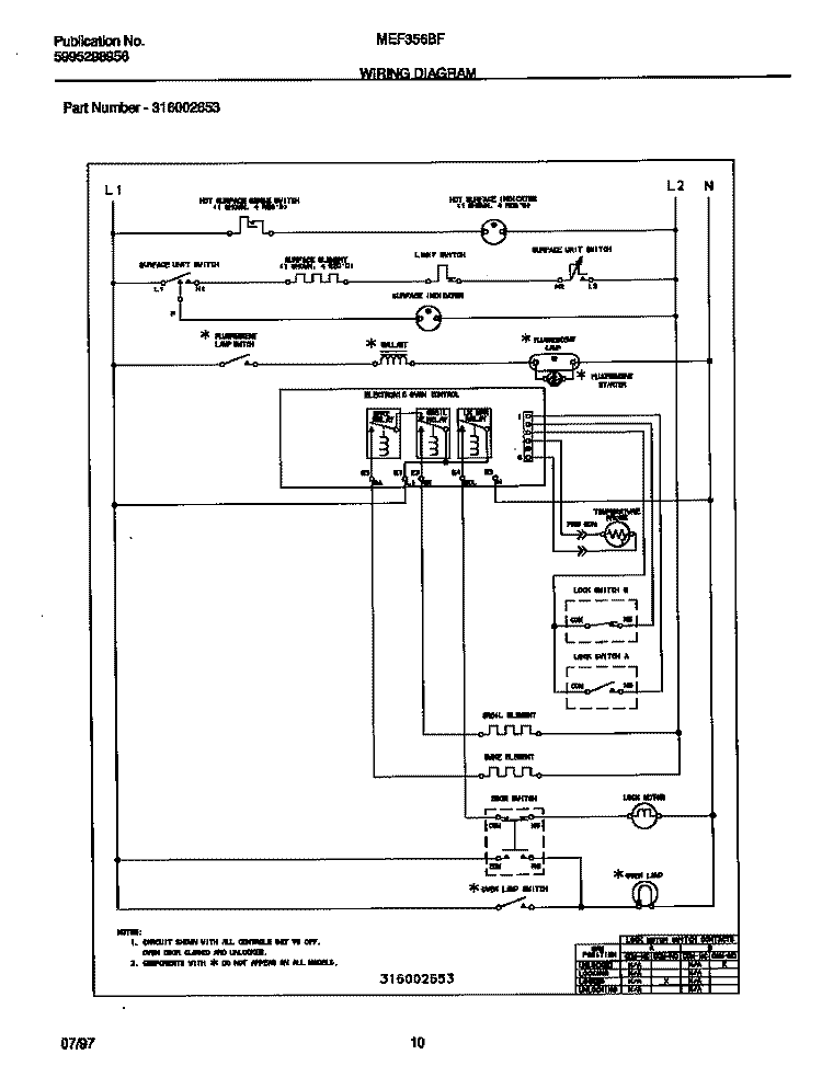 WIRING DIAGRAM Diagram and Parts List for MEF356BFWB  Frigidaire Range