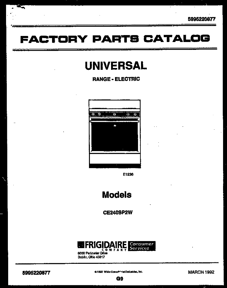 COVER Diagram and Parts List for CE240SP2W0  Frigidaire Cooktop