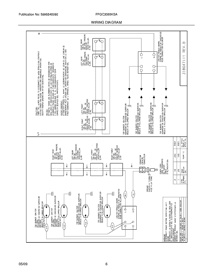 WIRING DIAGRAM Diagram and Parts List for FPGC3085KSA  Frigidaire Cooktop