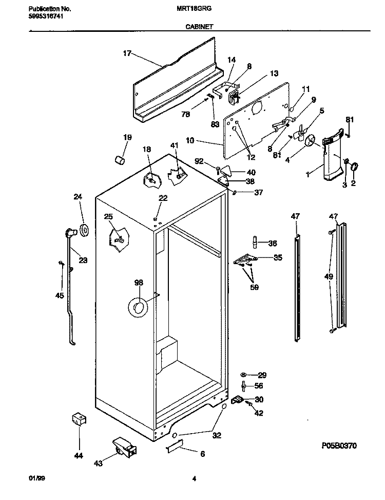 CABINET Diagram and Parts List for MRT18GRGW1  Frigidaire Refrigerator