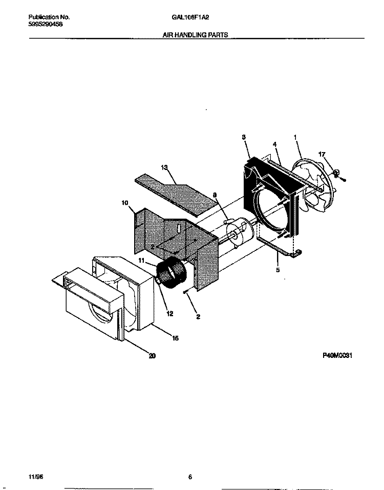 AIR HANDLING PARTS Diagram and Parts List for GAL106F1A2  Gibson Air Conditioner