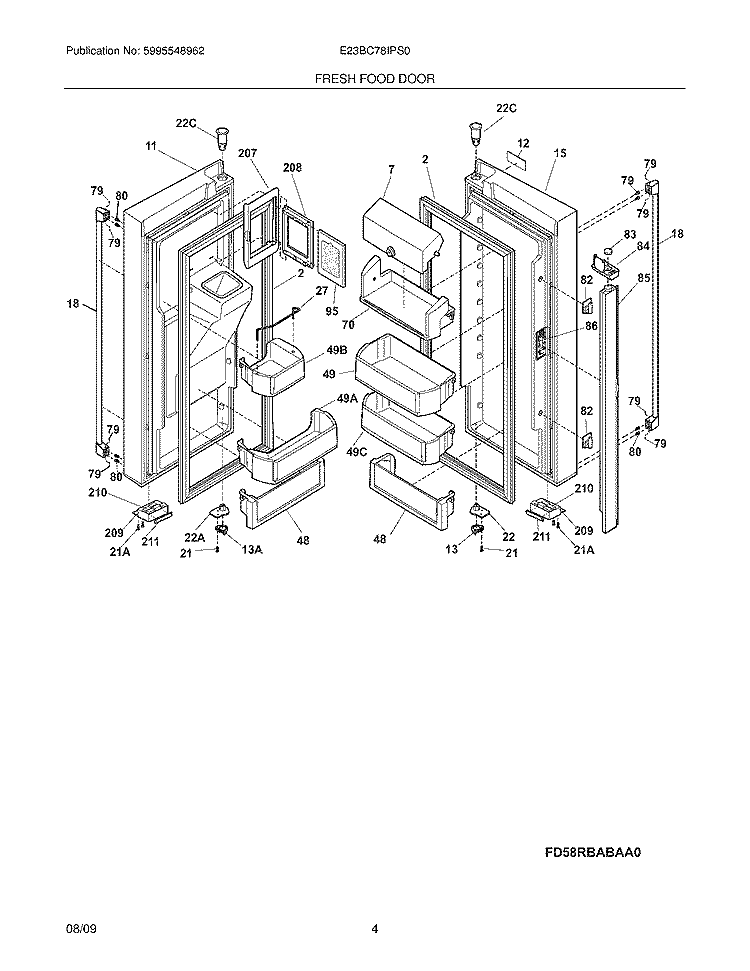 FRESH FOOD DOOR Diagram and Parts List for E23BC78IPS0  Electrolux Refrigerator