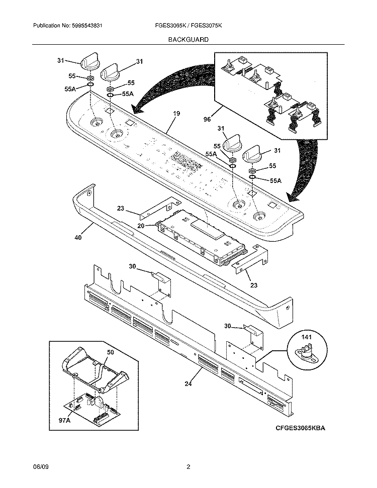 BACKGUARD Diagram and Parts List for FGES3075KBA  Frigidaire Range