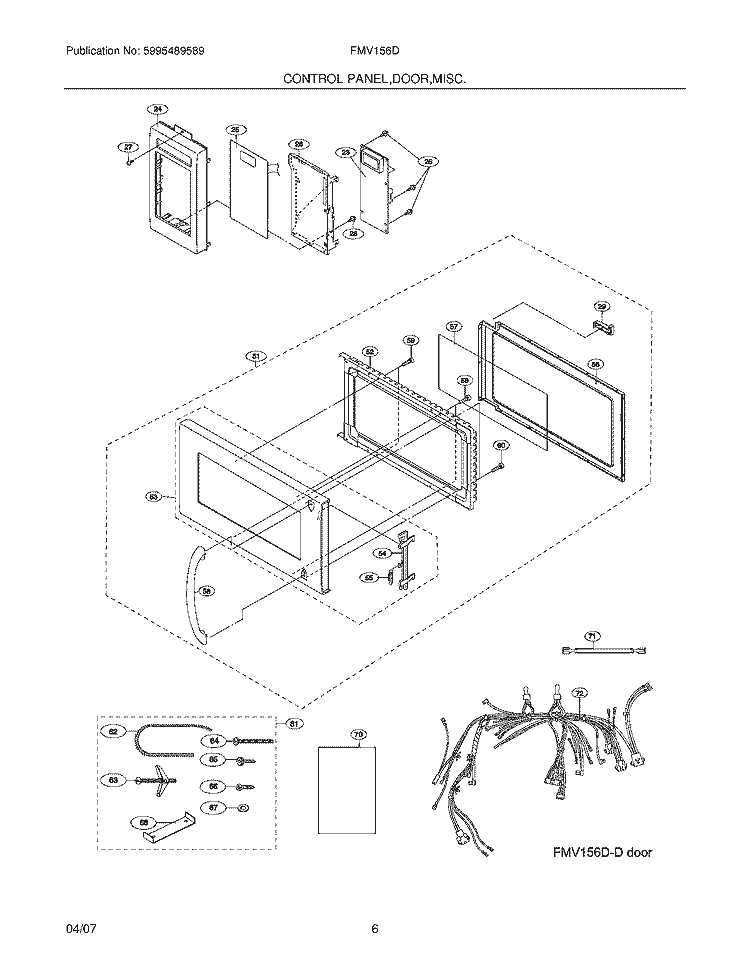 CONTROL PANEL / DOOR / MISC Diagram and Parts List for FMV156DBD  Frigidaire Microwave