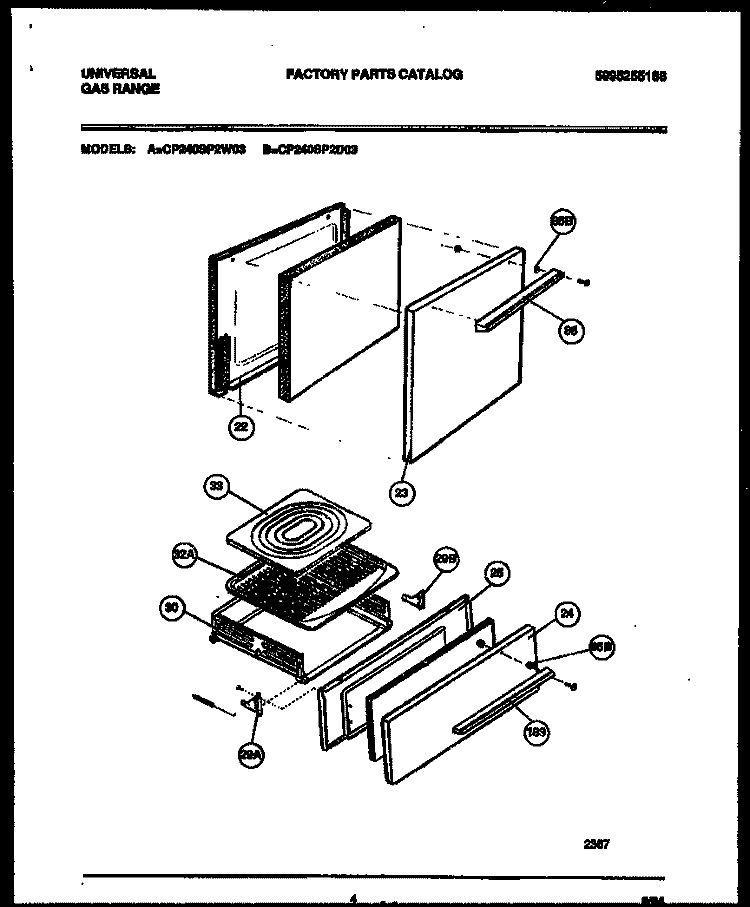 DOOR AND BROILER DRAWER PARTS Diagram and Parts List for CP240SP2W3  Frigidaire Range