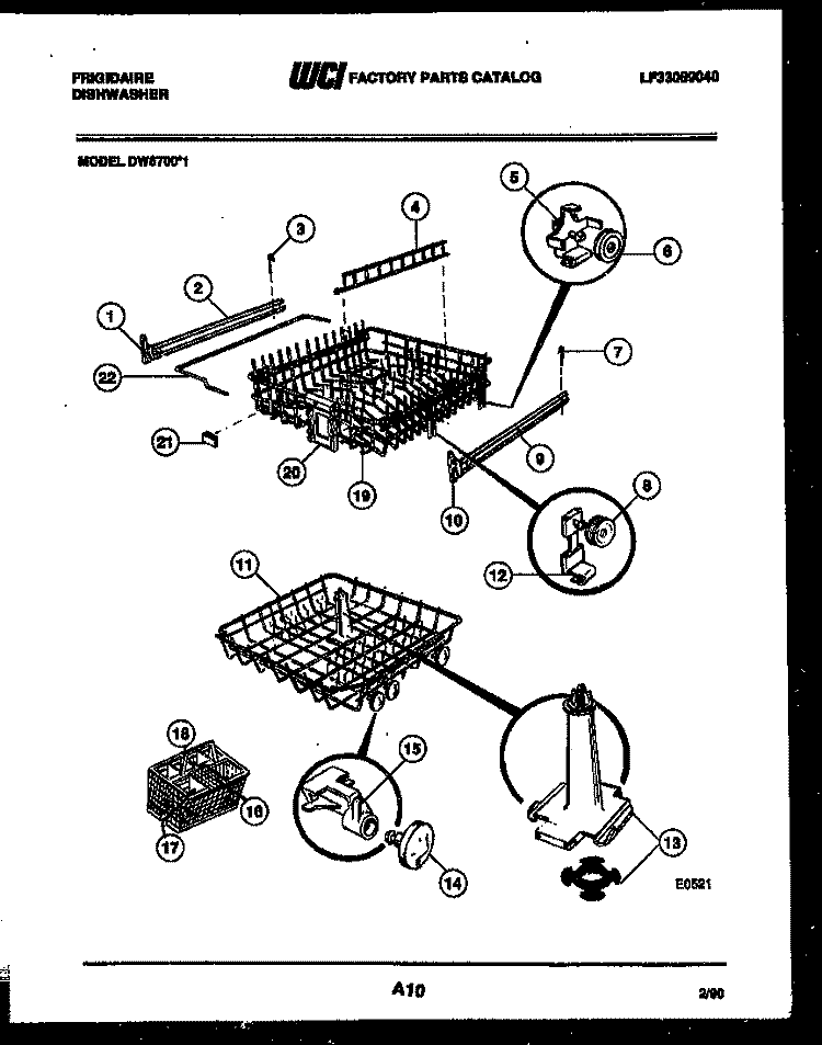 RACKS AND TRAYS Diagram and Parts List for DW6700LW1  Frigidaire Dishwasher