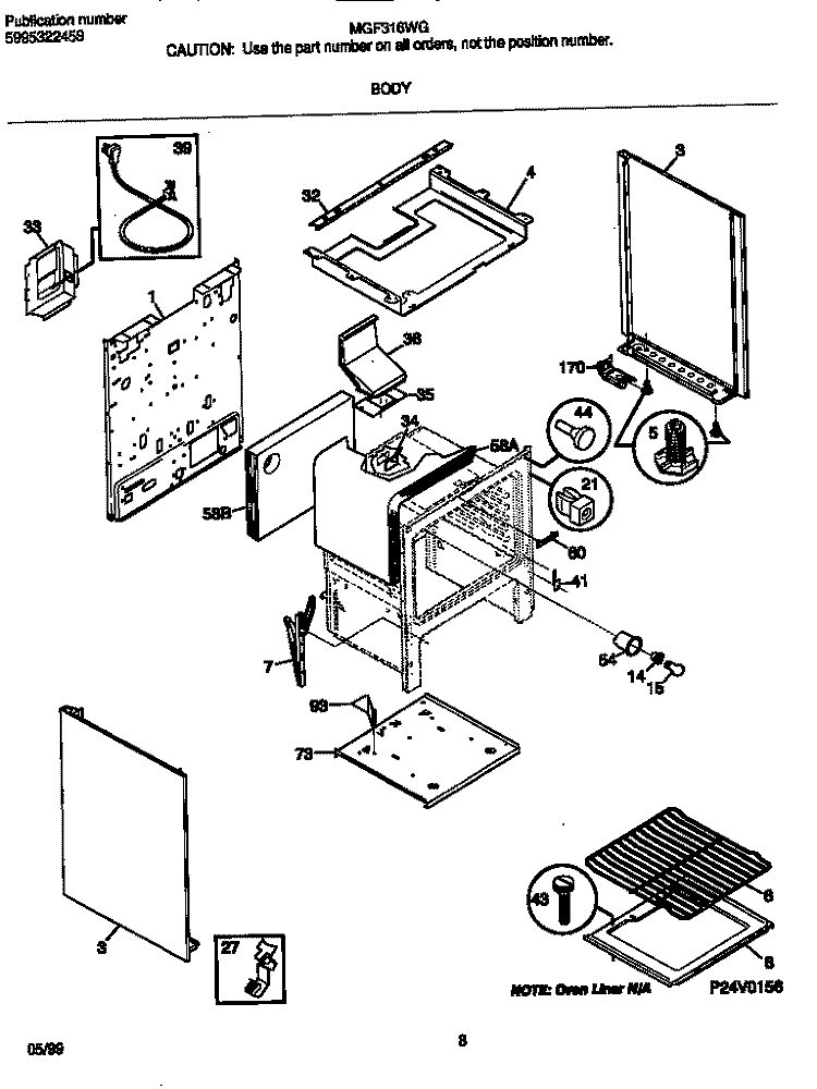 BODY Diagram and Parts List for MGF316WGSD  Frigidaire Range