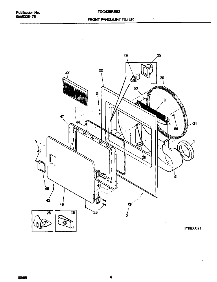 FRONT PANEL / LINT TRAP Diagram and Parts List for FDG436RES2  Frigidaire Dryer