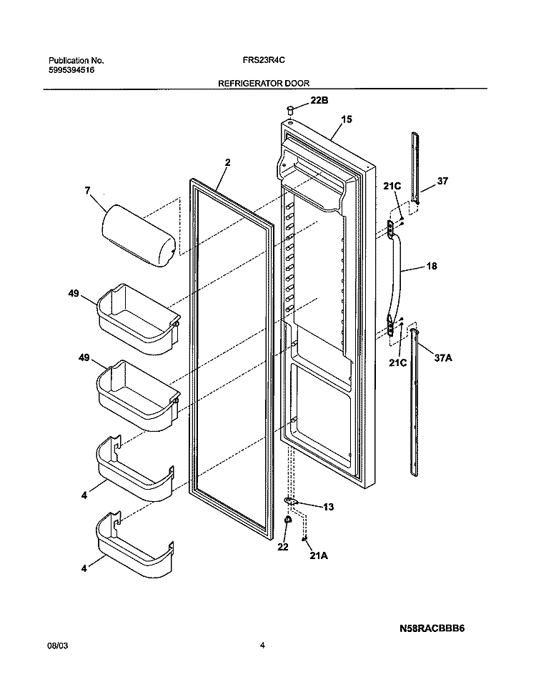 REFRIGERATOR DOOR Diagram and Parts List for FRS23R4CQ2  Frigidaire Refrigerator