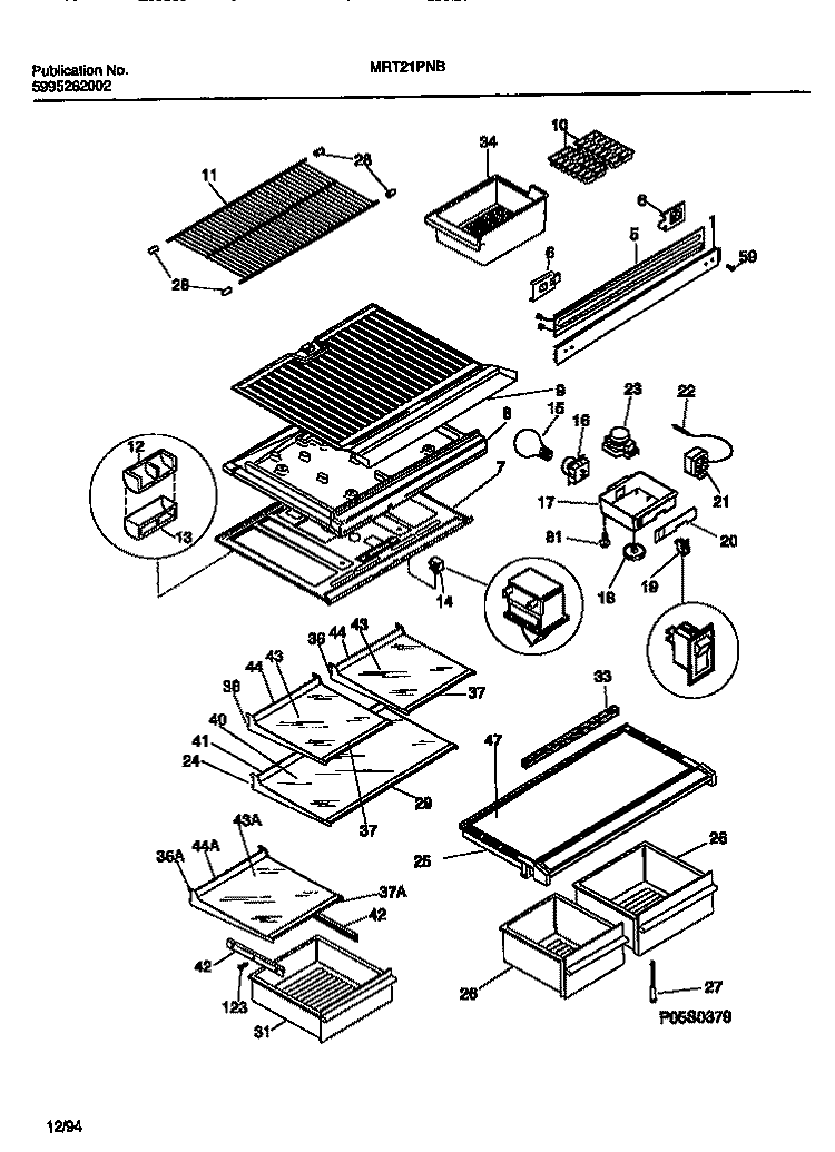 SHELVES, CONTROLS, DIVIDER, MULLION Diagram and Parts List for MRT21PNBW2  Frigidaire Refrigerator