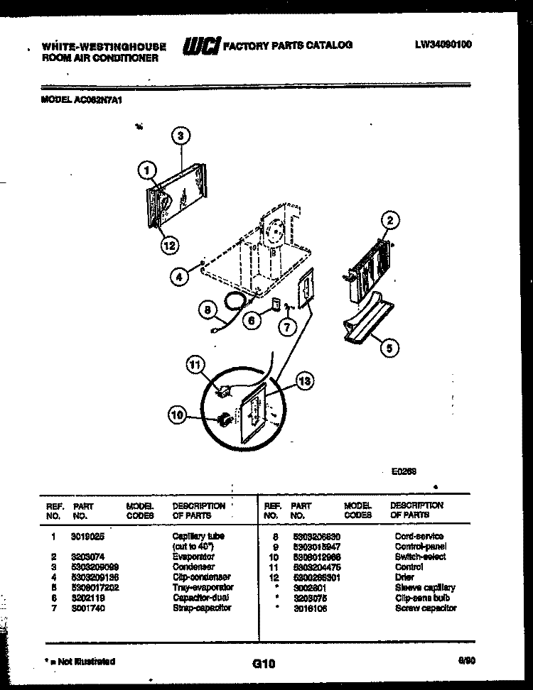 ELECTRICAL PARTS Diagram and Parts List for AC082N7A1  Frigidaire Air Conditioner