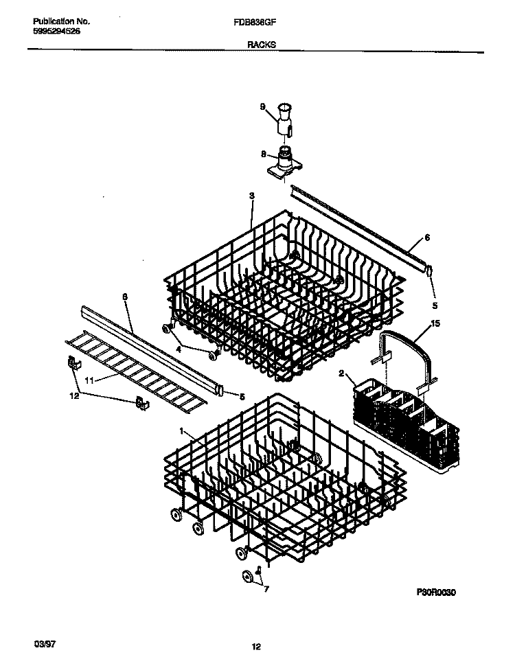RACKS Diagram and Parts List for FDB836GFT2  Frigidaire Dishwasher