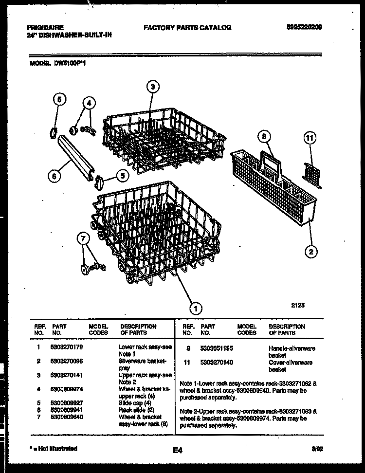 RACKS AND TRAYS Diagram and Parts List for DW5100PW1  Frigidaire Dishwasher