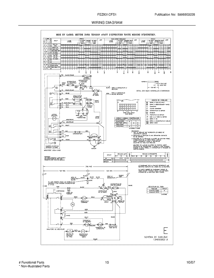 WIRING DIAGRAM Diagram and Parts List for FEZ831CFS1  Frigidaire Washer Dryer Combo