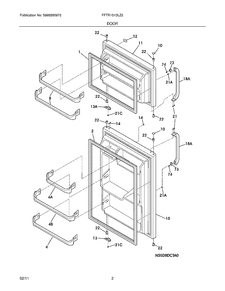 DOOR Diagram and Parts List for FFTR1513LZ2  Frigidaire Refrigerator