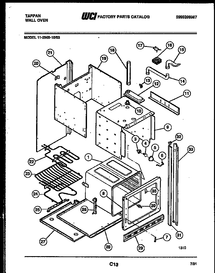 BODY PARTS Diagram and Parts List for 11-2969-00-03  Tappan Wall Oven