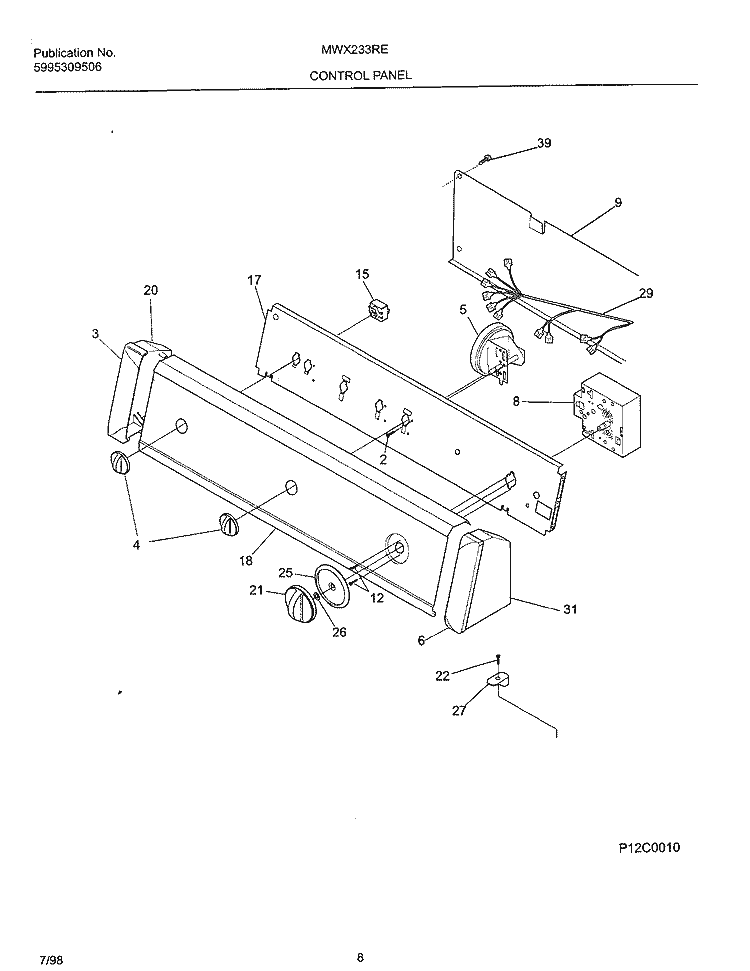 CONTROL PANEL Diagram and Parts List for MWX233RED2  Frigidaire Washer
