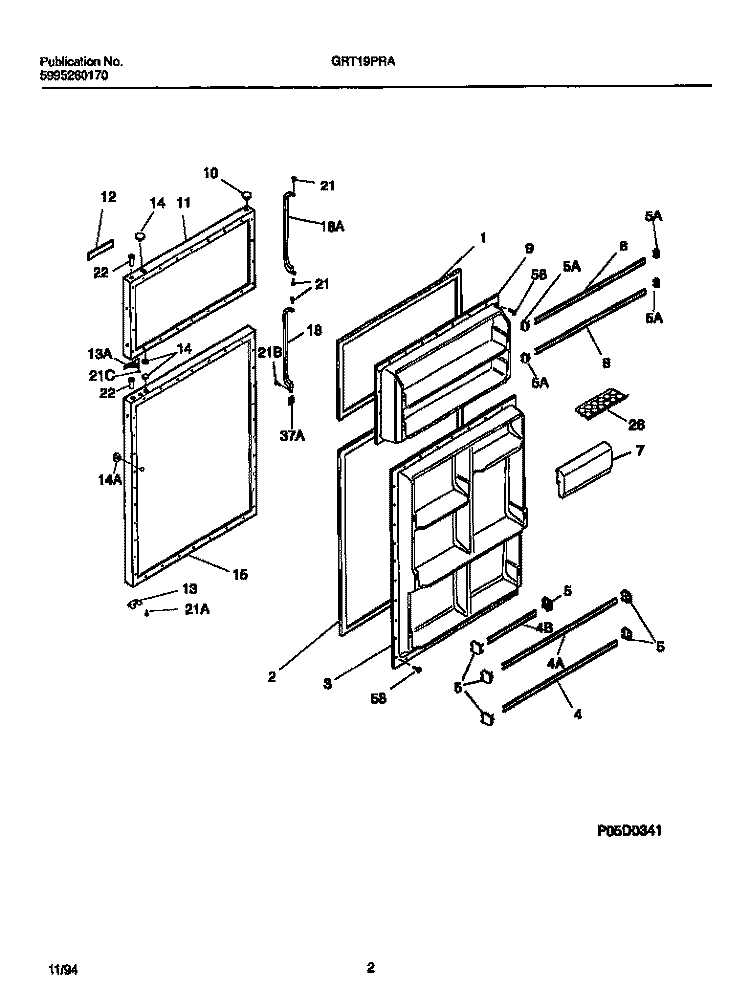 DOOR SECTION Diagram and Parts List for GRT19PRAD3  Gibson Refrigerator