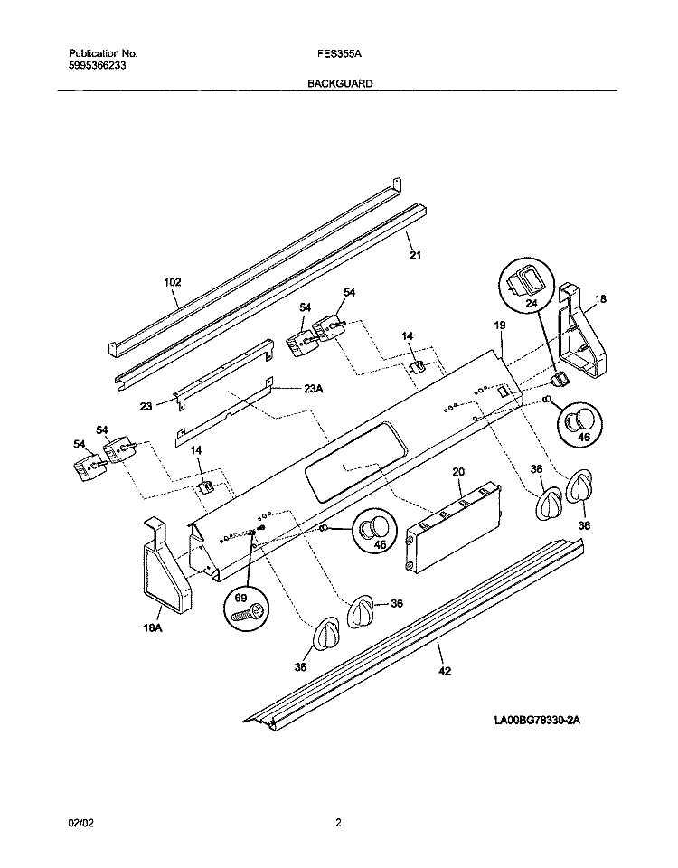 BACKGUARD Diagram and Parts List for FES355ASC  Frigidaire Range