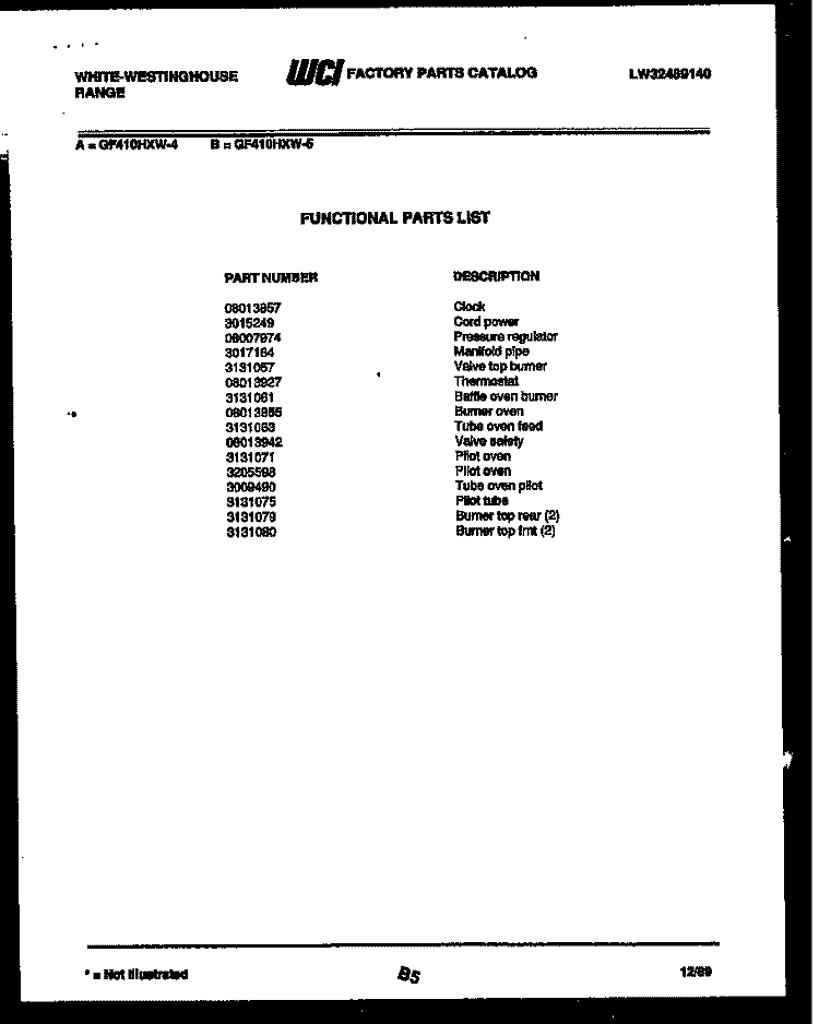 BURNER, MANIFOLD AND GAS CONTROL Diagram and Parts List for GF620HXD3  Frigidaire Range