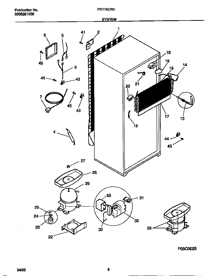 SYSTEM Diagram and Parts List for FRT15CRCD2  Frigidaire Refrigerator